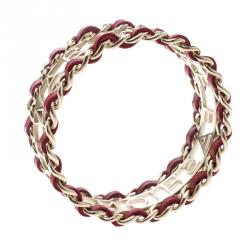 Pre Owned Chanel Make Fashion Not War Leather Gold Tone Wide Bangle Bracelet 20cm