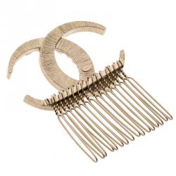 Pre Owned Chanel CC Crystal Embellished Gold Tone Hair Comb