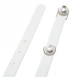 Pre Owned Chanel White Leather Pearl Embellished Belt 75cm
