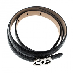 Pre Owned Chanel Black Leather Skinny CC Belt 75cm