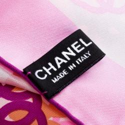 مملوكة مسبقًا Chanel Rose Pink Floral and CC Logo Print Silk Square Scarf