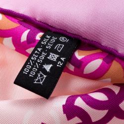 مملوكة مسبقًا Chanel Rose Pink Floral and CC Logo Print Silk Square Scarf