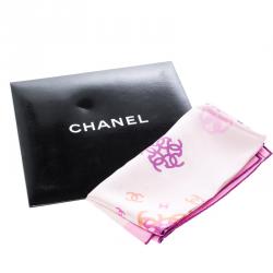 مملوكة مسبقًا Chanel Rose Pink Floral and CC Logo Print Silk Square Scarf