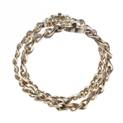 مملوكة مسبقًا طقم أساور شانيل CC بالشعار وقفل دوار جلد ميتاليك مغزول ذهبي اللون 3 قطع M