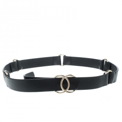 Pre Owned Chanel Black Leather CC Belt 90cm