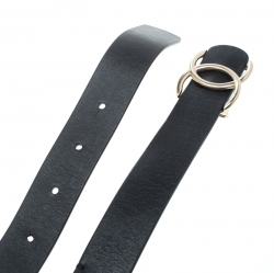 Pre Owned Chanel Black Leather CC Belt 90cm