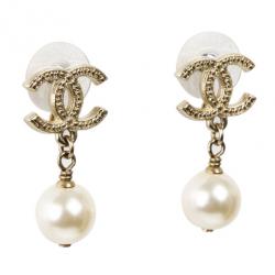 Pre Owned Chanel CC Pearl Earrings