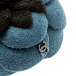 Pre Owned Chanel Blue Flower Felt Pin Brooch