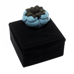 Pre Owned Chanel Blue Flower Felt Pin Brooch