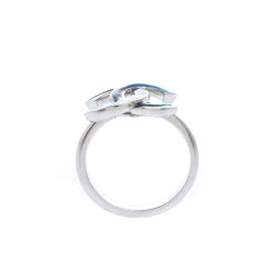 مملوكة مسبقًا Chanel CC Blue Enamel Silver Tone Ring Size 54