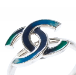 مملوكة مسبقًا Chanel CC Blue Enamel Silver Tone Ring Size 54