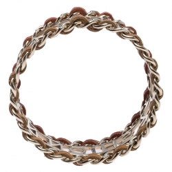 مملوكة مسبقًا Chanel Make Fashion Not War Leather Gold Tone Wide Bangle Bracelet