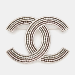 Chanel CC Resin Silver-Tone Pin Brooch
