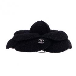 Pre Owned Chanel Tweed Camellia Brooch