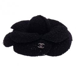 Pre Owned Chanel Tweed Camellia Brooch