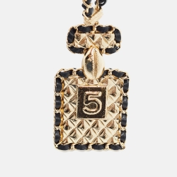 Pre Owned Chanel Gold Tone Leather Interlaced No.5 Perfume Bottle Pendant Necklace