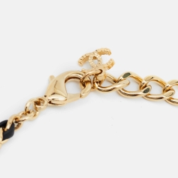 Pre Owned Chanel Gold Tone Leather Interlaced No.5 Perfume Bottle Pendant Necklace