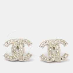 مملوكة مسبقًا Chanel CC Mini Crystals Silver Tone Earrings