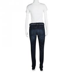 Chanel Indigo Dark Wash Denim Waist Applique Detail Stretch Jeans M