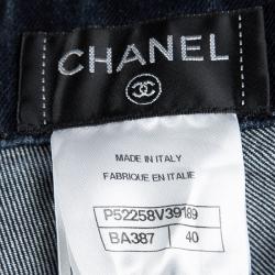 Chanel Indigo Dark Wash Denim Waist Applique Detail Stretch Jeans M