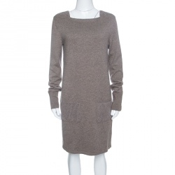 Chanel Brown Lurex Knit Long Sleeve Sweater Dress M