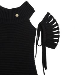 Pre Owned Chanel Black Textured Chevron Wool Dress M