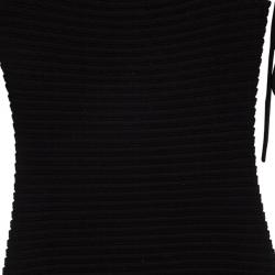 Pre Owned Chanel Black Textured Chevron Wool Dress M