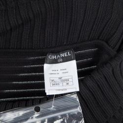 Pre Owned Chanel Black Textured Chevron Wool Dress M