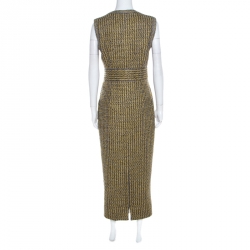 Chanel Yellow and Grey Fantasy Tweed Belted Blazer and Dress Set M