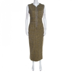 Chanel Yellow and Grey Fantasy Tweed Belted Blazer and Dress Set M
