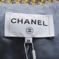 Chanel Yellow and Grey Fantasy Tweed Belted Blazer and Dress Set M