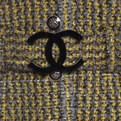 Chanel Yellow and Grey Fantasy Tweed Belted Blazer and Dress Set M