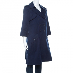 Chanel Indigo Blue Cotton Double Breasted Trench Coat L