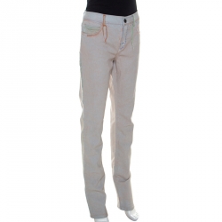 Chanel Taupe Washed Out Denim Distressed Embroidery Detail Jeans L