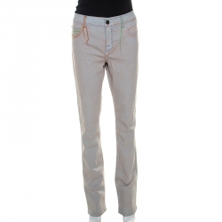 Chanel Taupe Washed Out Denim Distressed Embroidery Detail Jeans L