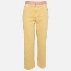 Yellow Denim Velcro Trim Detailed Straight Leg Jeans