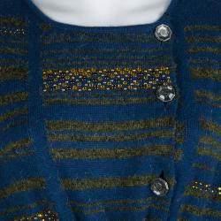 Chanel Blue Striped Cashmere Double Breasted Studded Sweater Dress L