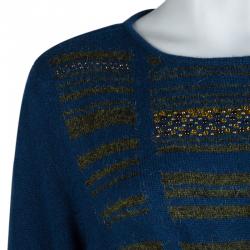 Chanel Blue Striped Cashmere Double Breasted Studded Sweater Dress L