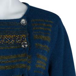 Chanel Blue Striped Cashmere Double Breasted Studded Sweater Dress L