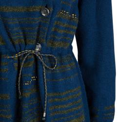 Chanel Blue Striped Cashmere Double Breasted Studded Sweater Dress L