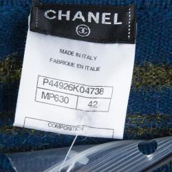 Chanel Blue Striped Cashmere Double Breasted Studded Sweater Dress L