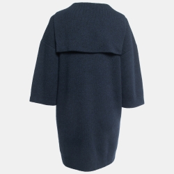 Pre Owned Chanel Navy Blue Cashmere Button Detail Mini Sweater Dress M