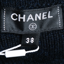 Pre Owned Chanel Navy Blue Cashmere Button Detail Mini Sweater Dress M