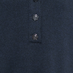 Pre Owned Chanel Navy Blue Cashmere Button Detail Mini Sweater Dress M