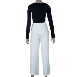 Pre Owned Chanel White Silk Wide-leg Trousers M