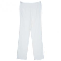 Pre Owned Chanel White Silk Wide-leg Trousers M