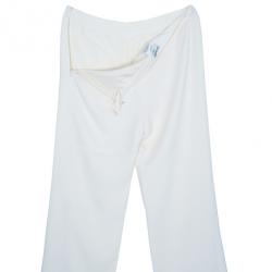 Pre Owned Chanel White Silk Wide-leg Trousers M