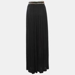 Chanel Black Crepe Tweed Trim Pleated Palazzo Pants S