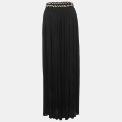 Chanel Black Crepe Tweed Trim Pleated Palazzo Pants S