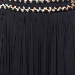Chanel Black Crepe Tweed Trim Pleated Palazzo Pants S